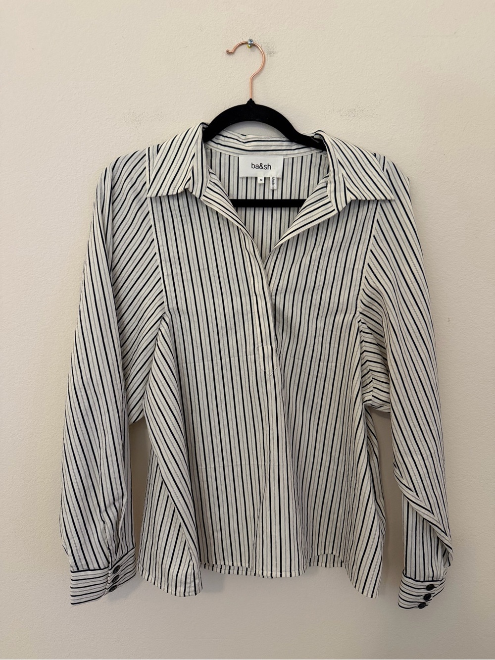 Ba&sh Off White & Black Striped Felicia Blouse Sz M Capsule Wardrobe Workwear